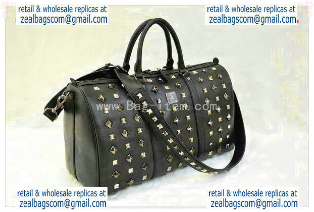 High Quality Replica MCM Stark Weekender Medium Boston Bag in Black Calfskin - Click Image to Close